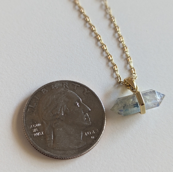 Labradorite Crystal Charm Necklace 14k Gold-plated Stainless Steel Adjustable - Picture 4 of 13